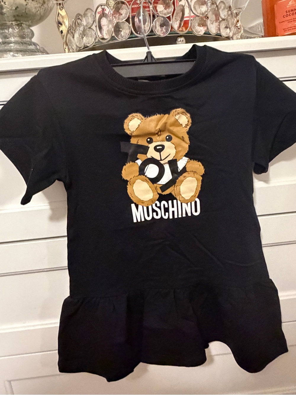 Moschino Black Tee with Brown Teddy and White Logo
